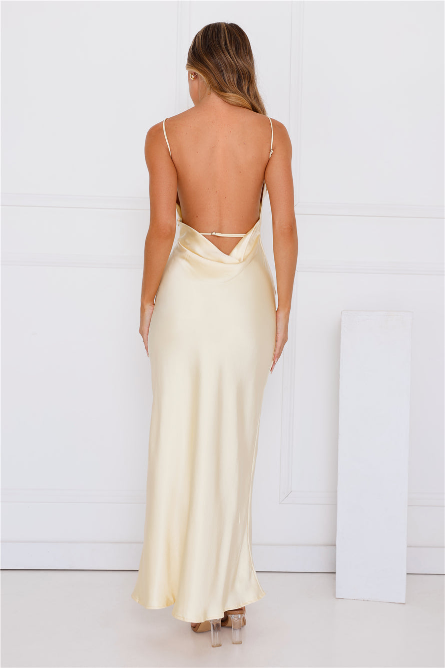 Unveiled Sophistication Satin Maxi Dress Yellow