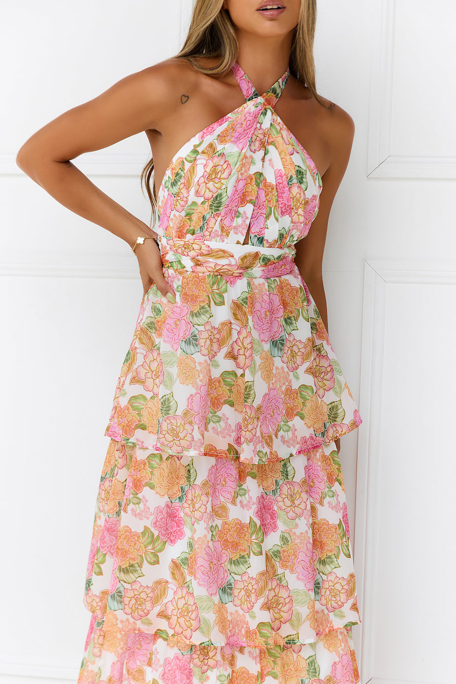 Rosewater Splash Halter Maxi Dress Print