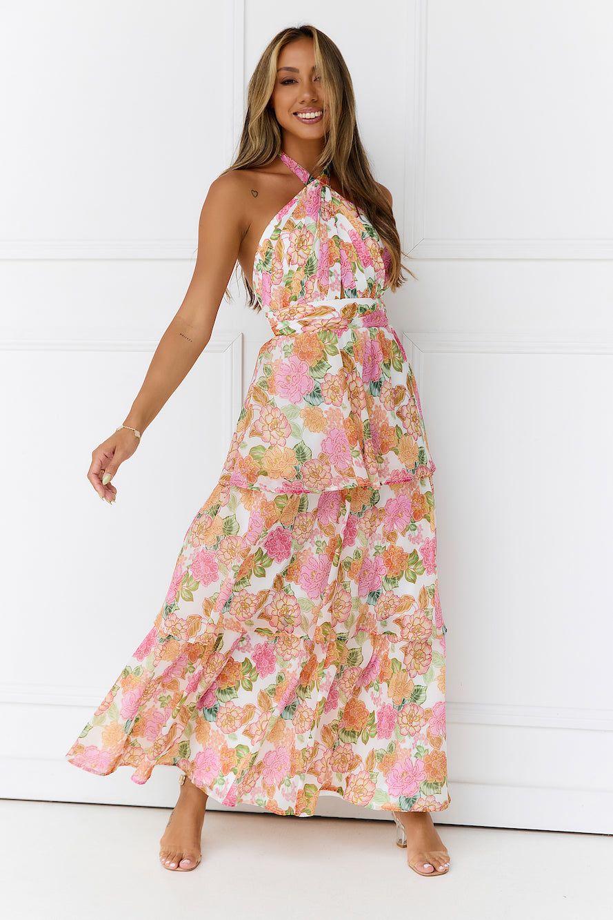 Rosewater Splash Halter Maxi Dress Print