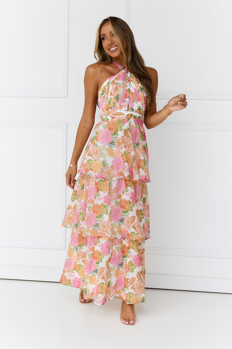 Rosewater Splash Halter Maxi Dress Print