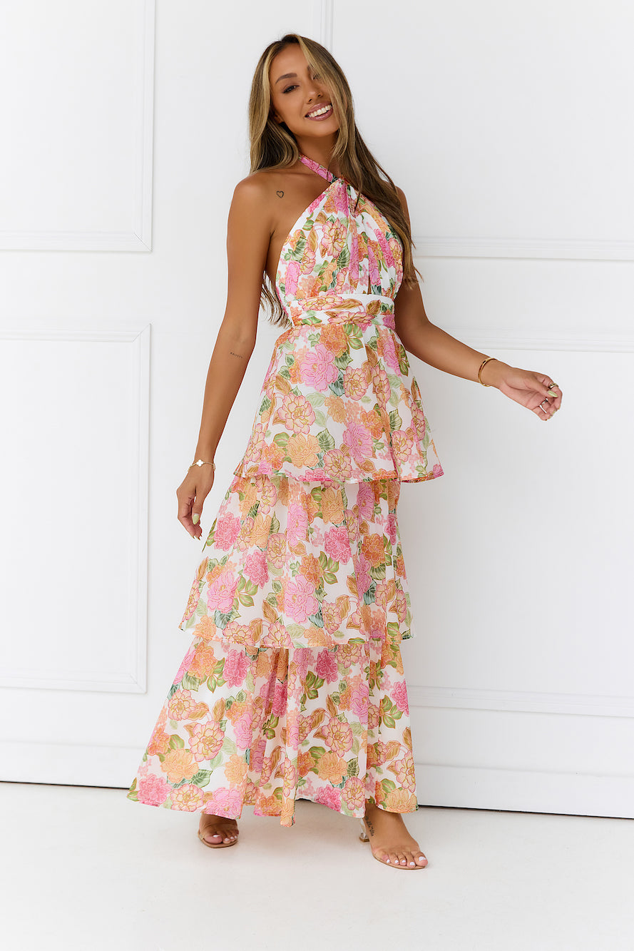 Rosewater Splash Halter Maxi Dress Print