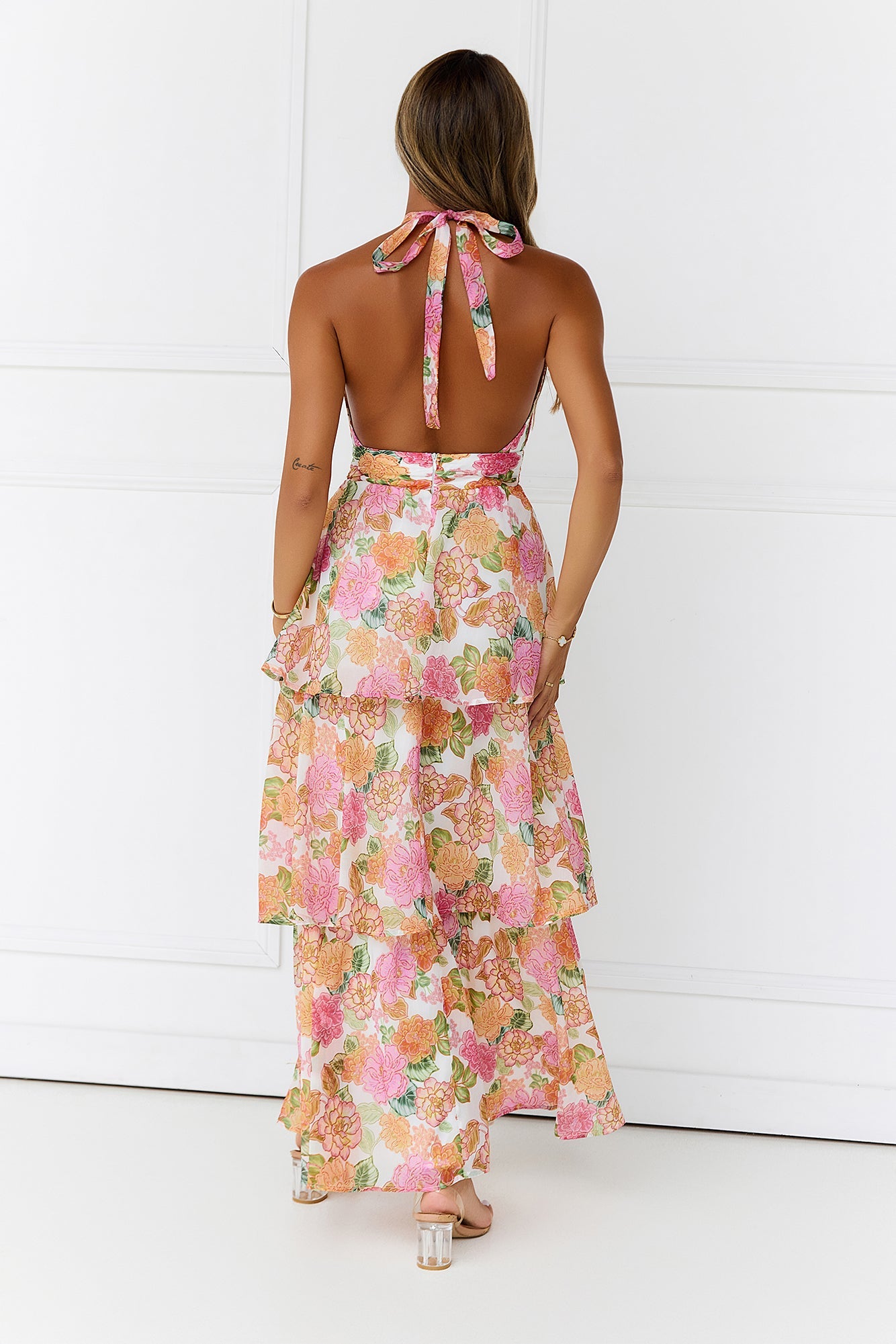 Rosewater Splash Halter Maxi Dress Print