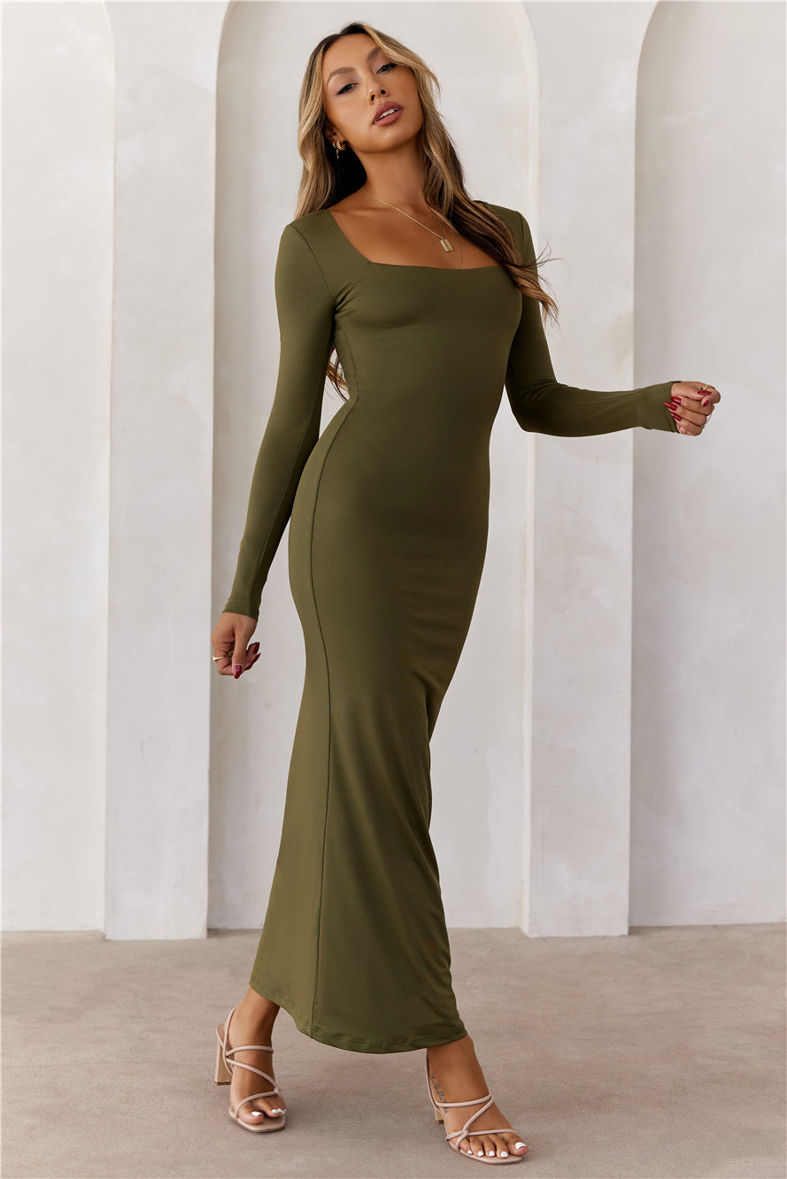 HELLO MOLLY BASE Embrace Shape Long Sleeve Maxi Dress Army
