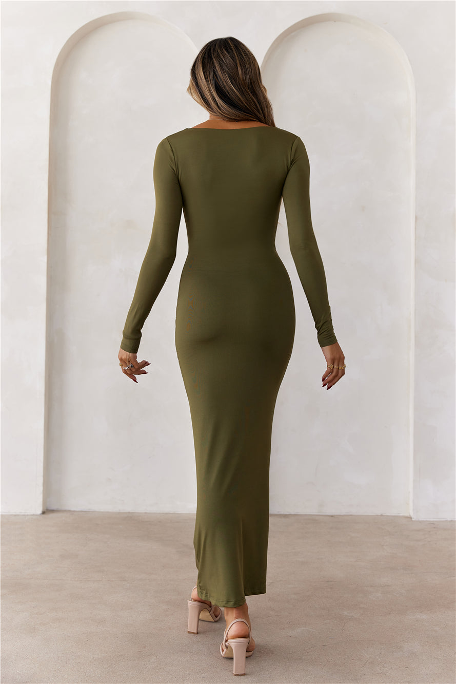 HELLO MOLLY BASE Embrace Shape Long Sleeve Maxi Dress Army
