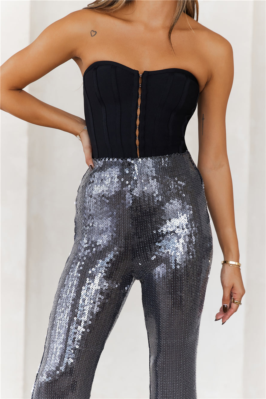 Grooving Sequin Wide Leg Pants Black