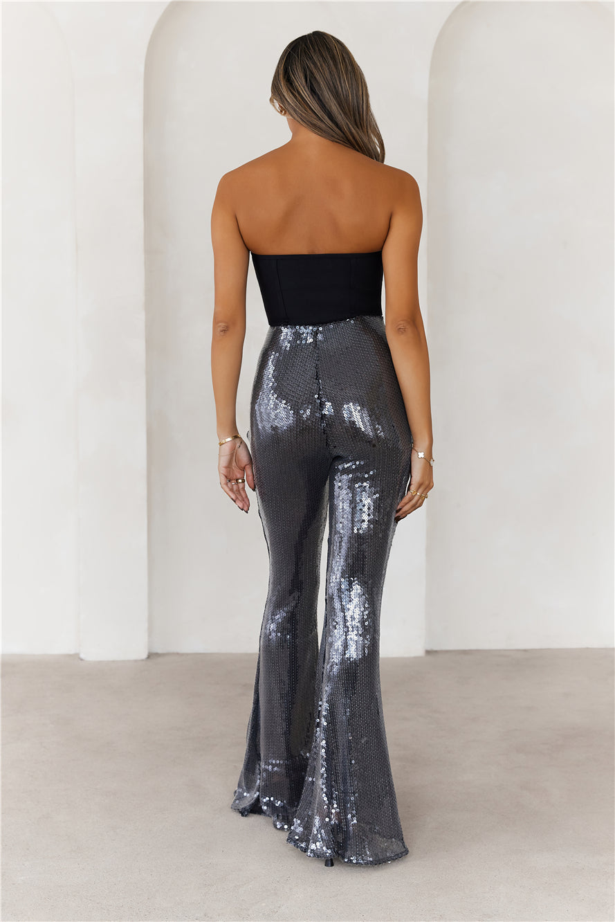 Grooving Sequin Wide Leg Pants Black