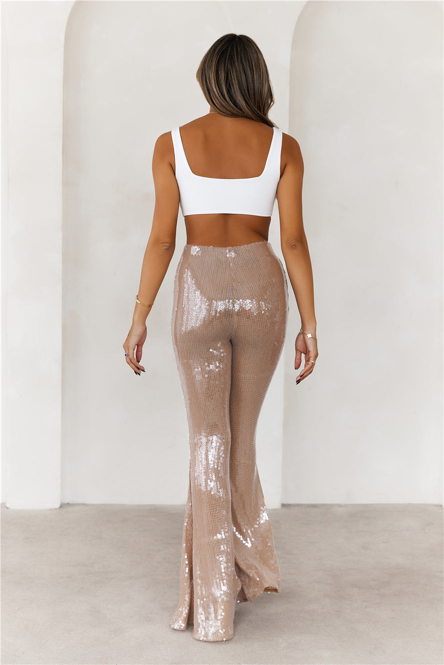Grooving Sequin Wide Leg Pants Beige