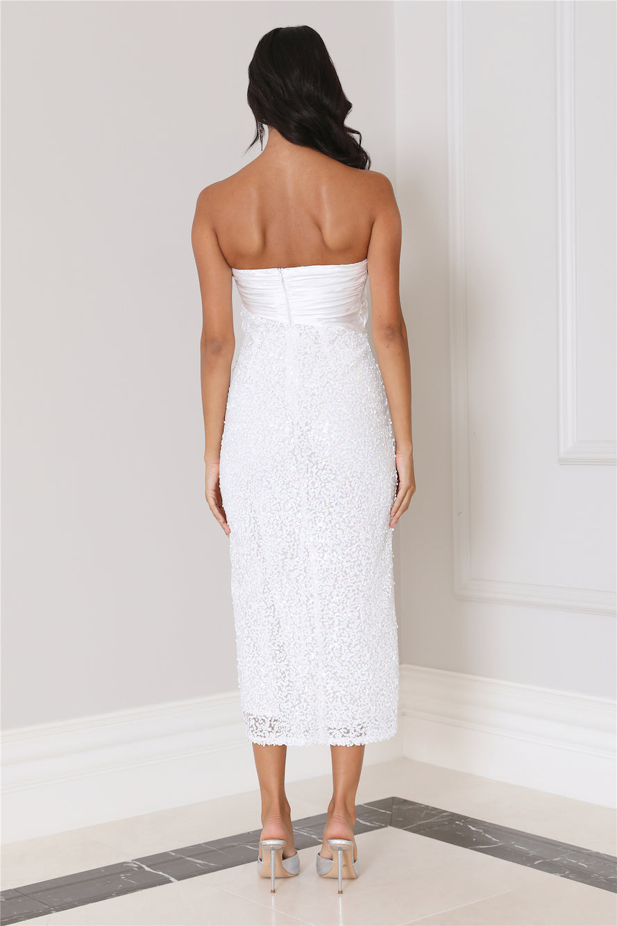 Yes To Shimmer Sequin Midi Dress White