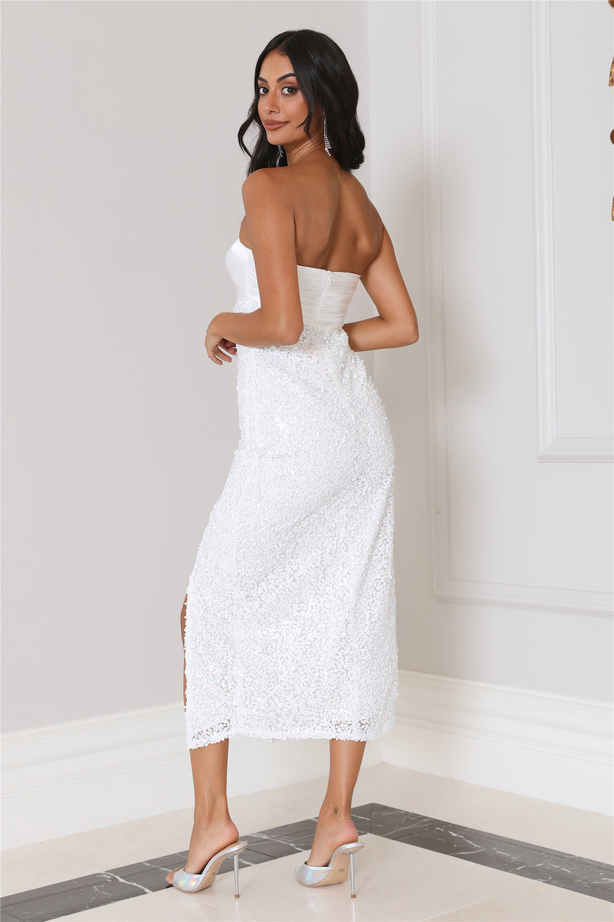 Yes To Shimmer Sequin Midi Dress White