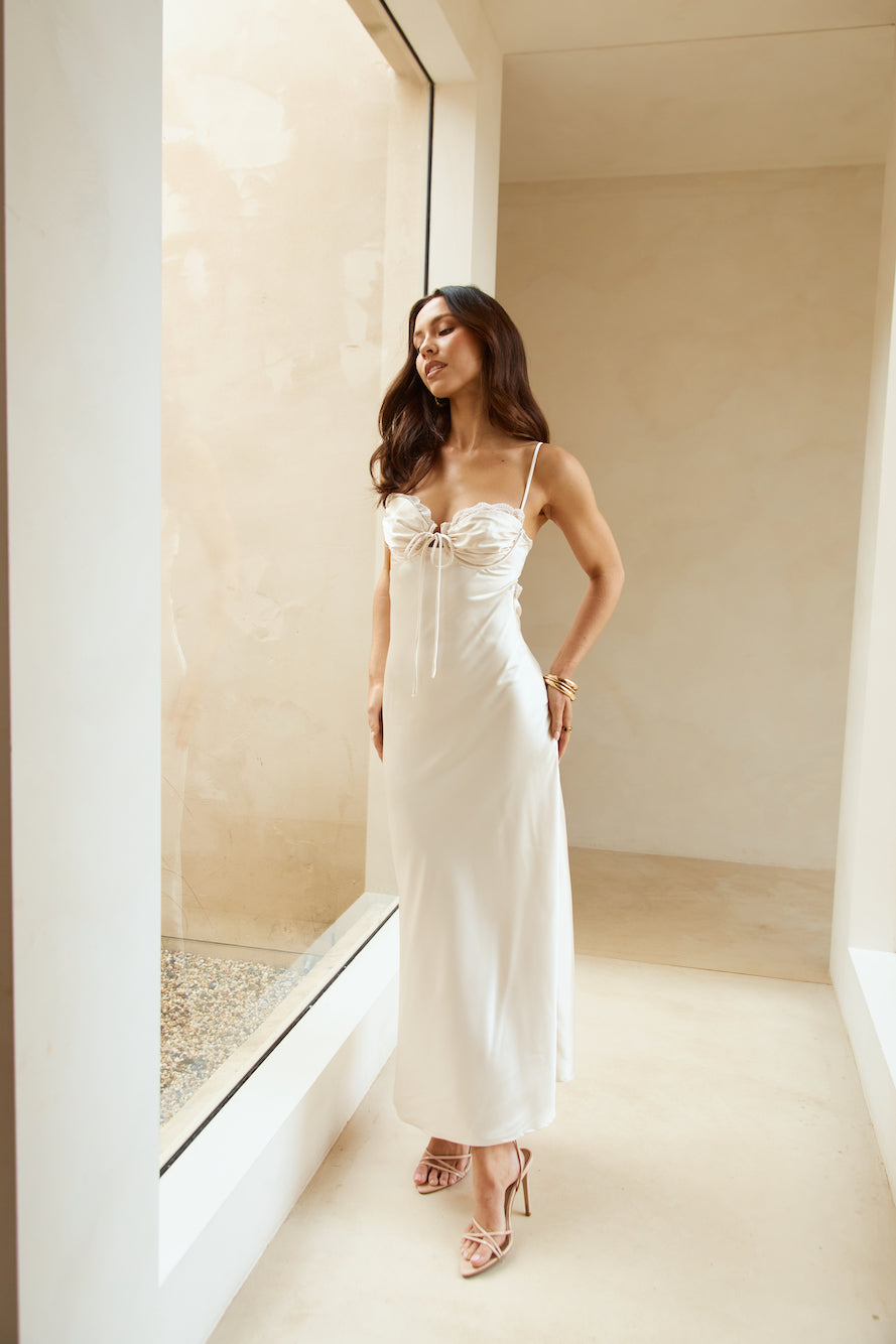 Winery Wedding Satin Maxi Dress Champagne