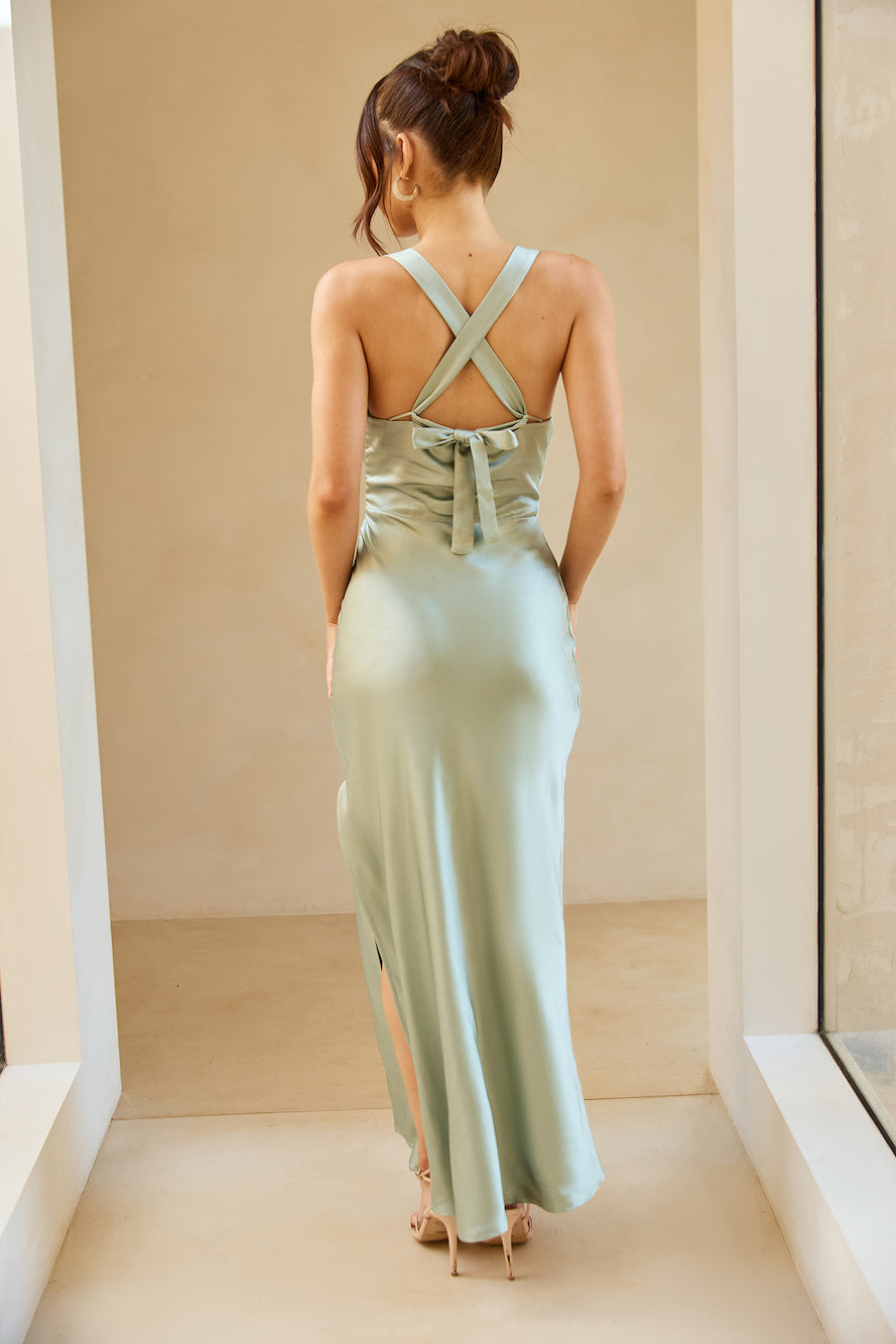 Sipping Champagne Satin Maxi Dress Sage