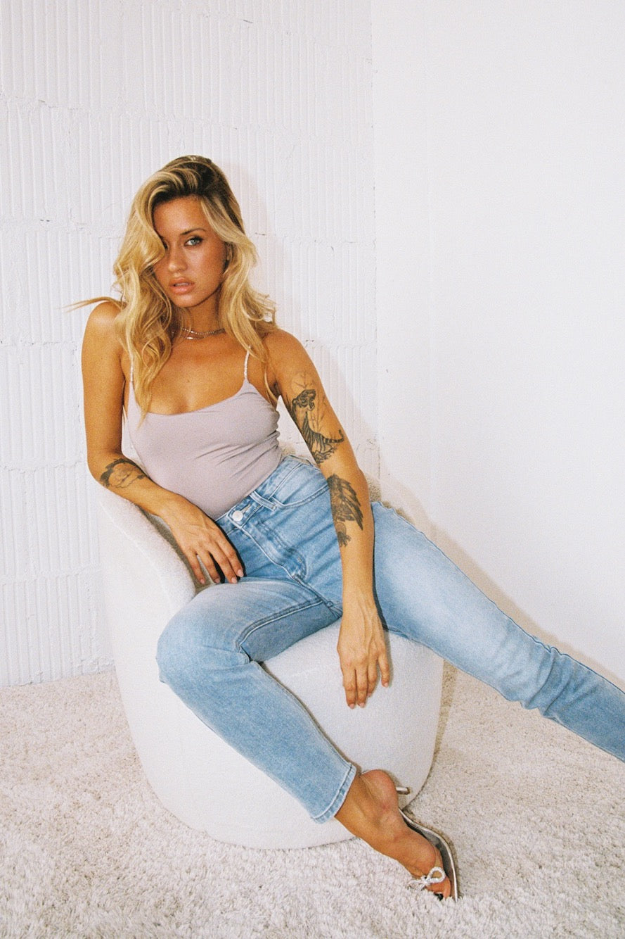 DNM High Rise Skinny Leg Denim Jeans Mid Blue