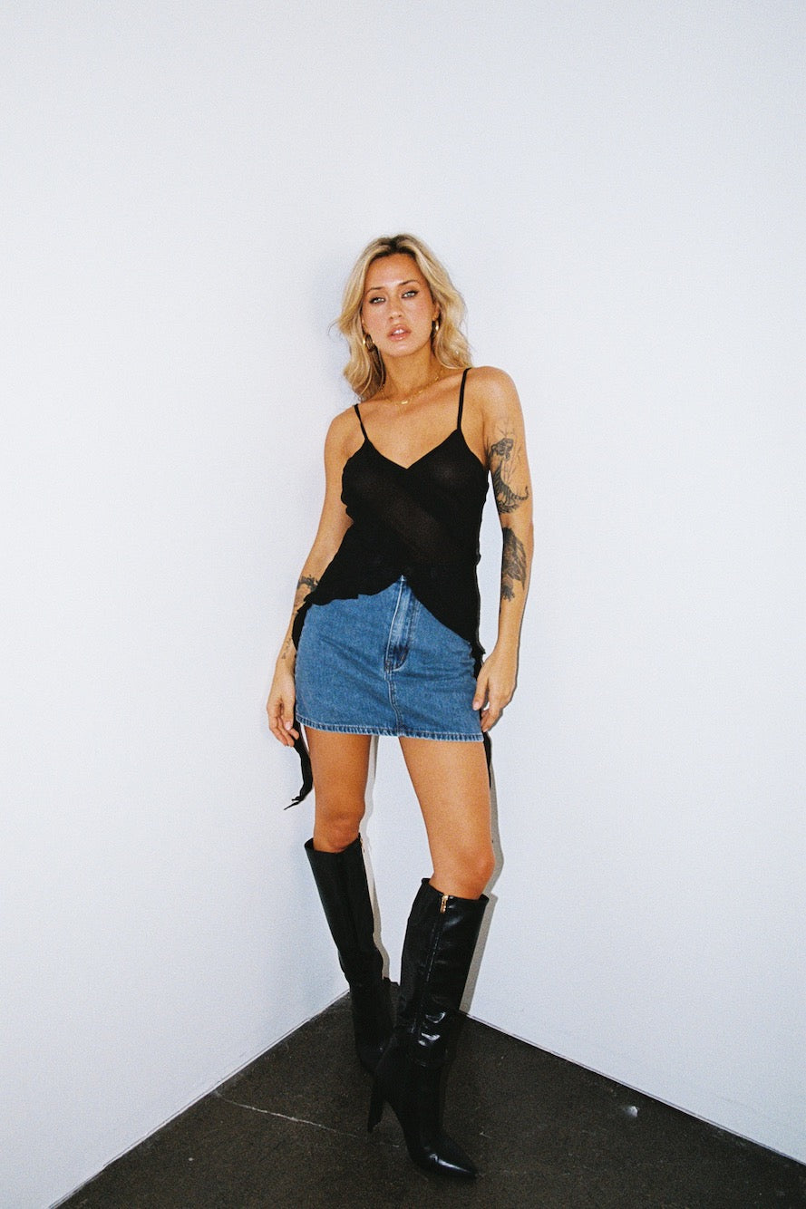 DNM High Rise Denim Mini Skirt Mid Blue