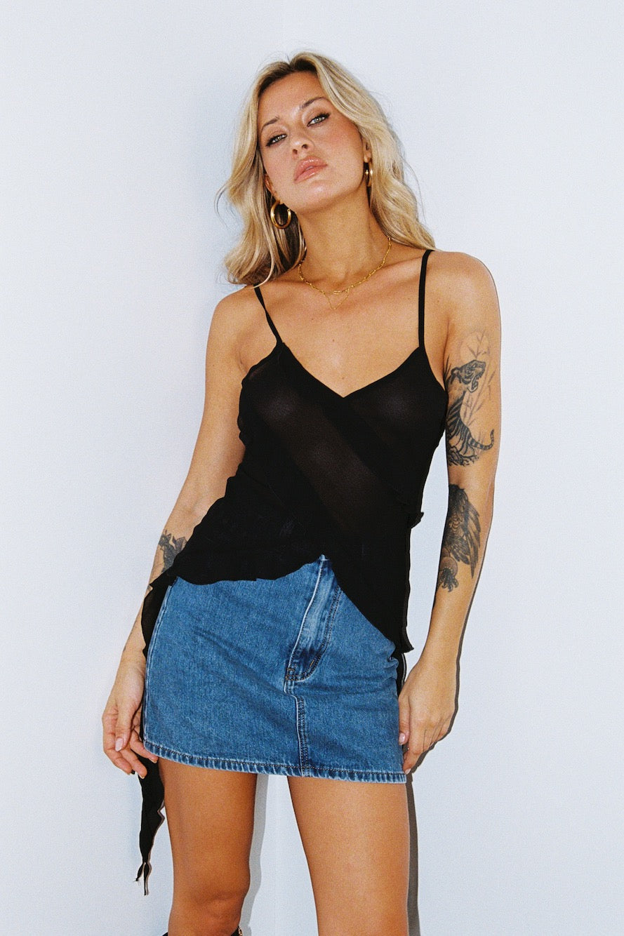 DNM High Rise Denim Mini Skirt Mid Blue