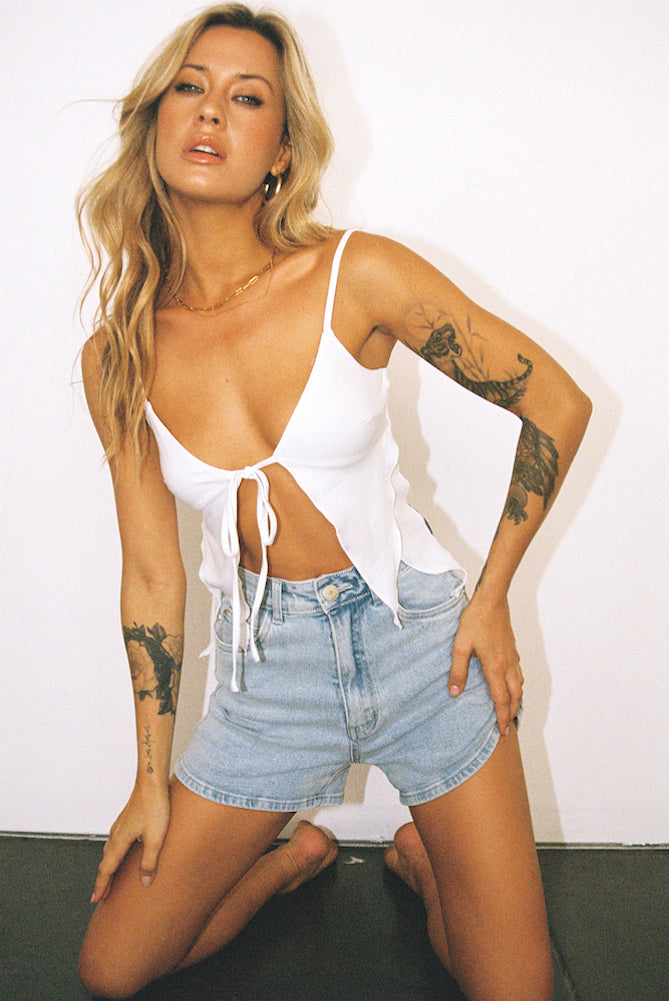 DNM High Rise Denim Shorts Light Blue