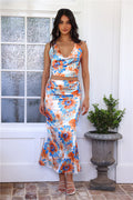 Exotic Vibrance Satin Maxi Skirt Orange