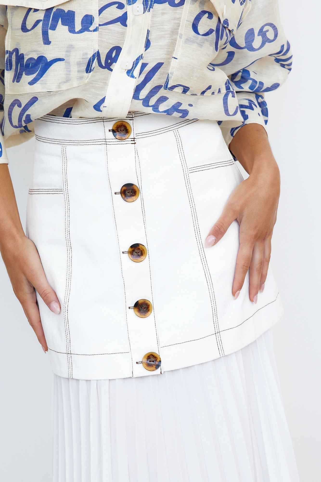 C/Meo Daydream Pleated Midi Skirt White