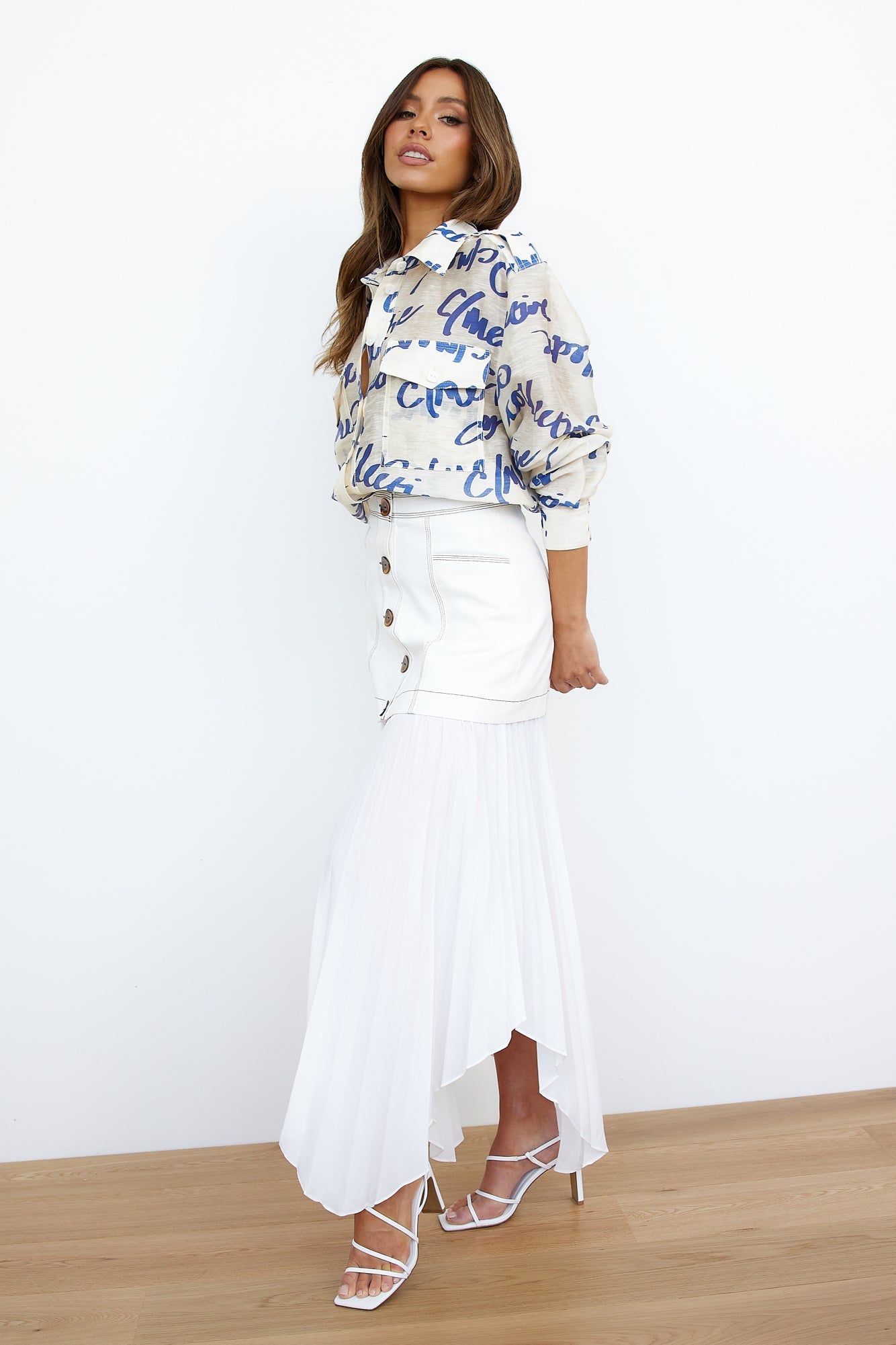 C/Meo Daydream Pleated Midi Skirt White
