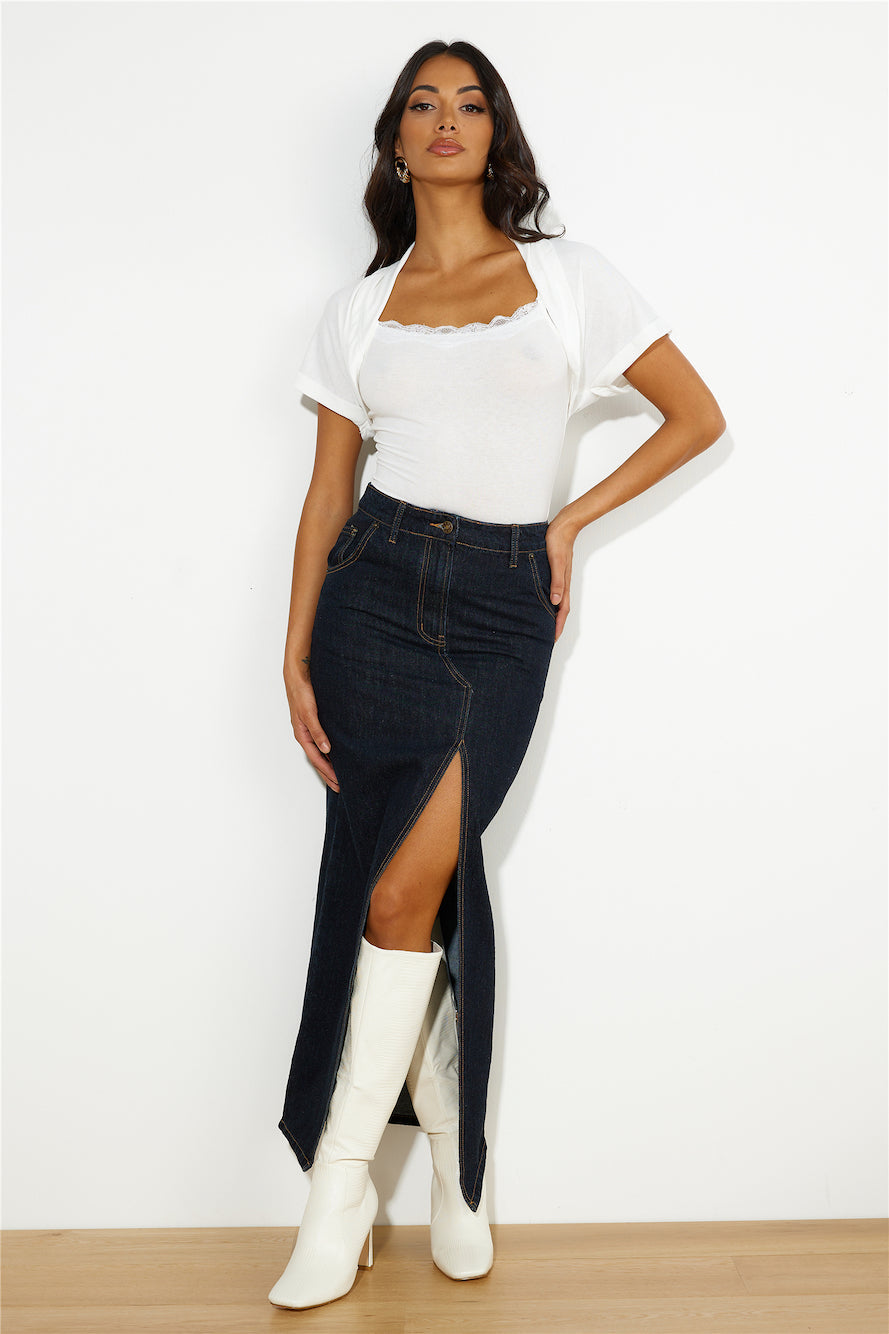 LIONESS Barbie Split Midi Skirt Dark Denim