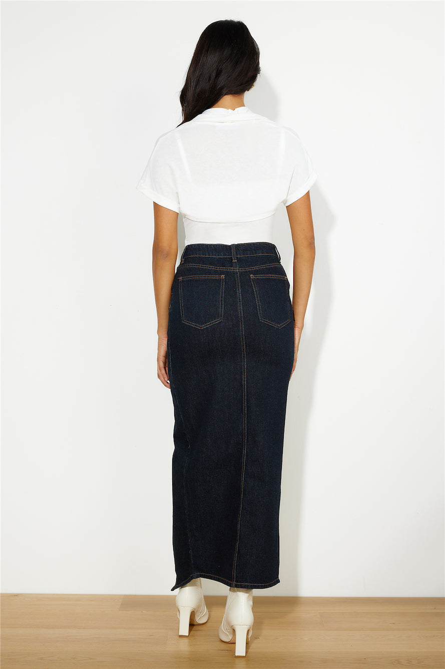 LIONESS Barbie Split Midi Skirt Dark Denim