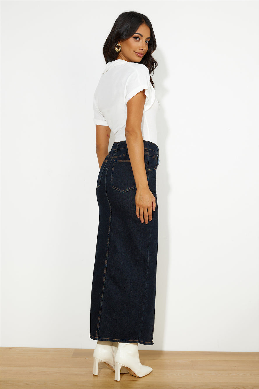 LIONESS Barbie Split Midi Skirt Dark Denim