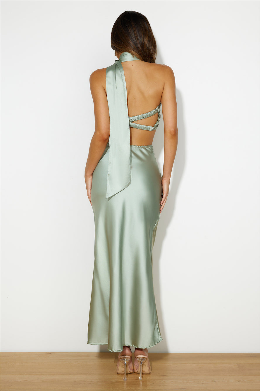 Ideal Vision Satin Maxi Skirt Sage