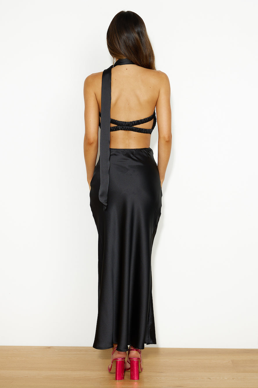 Ideal Vision Satin Maxi Skirt Black