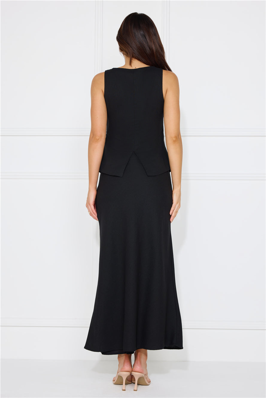 Days In Linen Blend Maxi Skirt Black