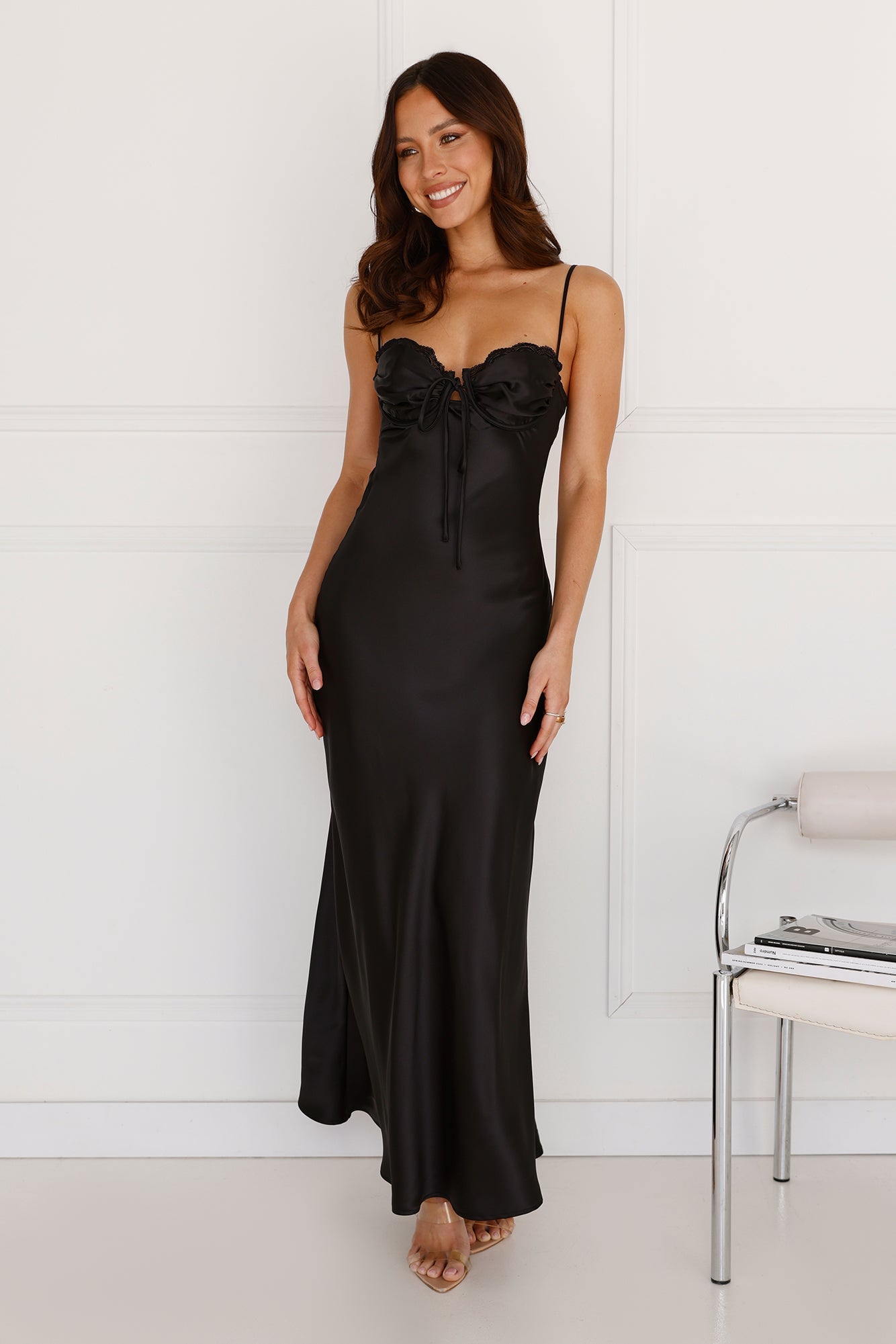 Winery Wedding Satin Maxi Dress Black
