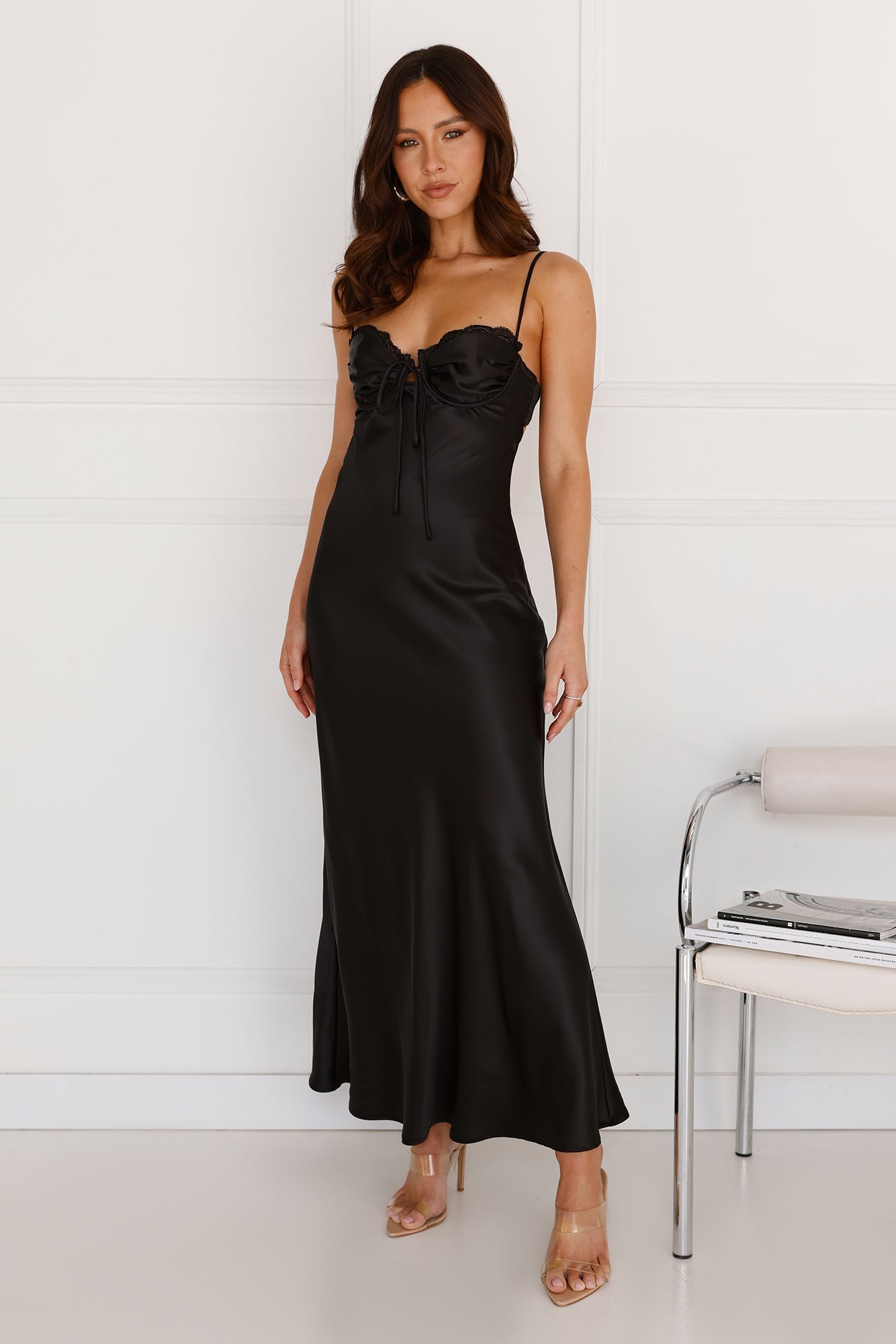 Winery Wedding Satin Maxi Dress Black