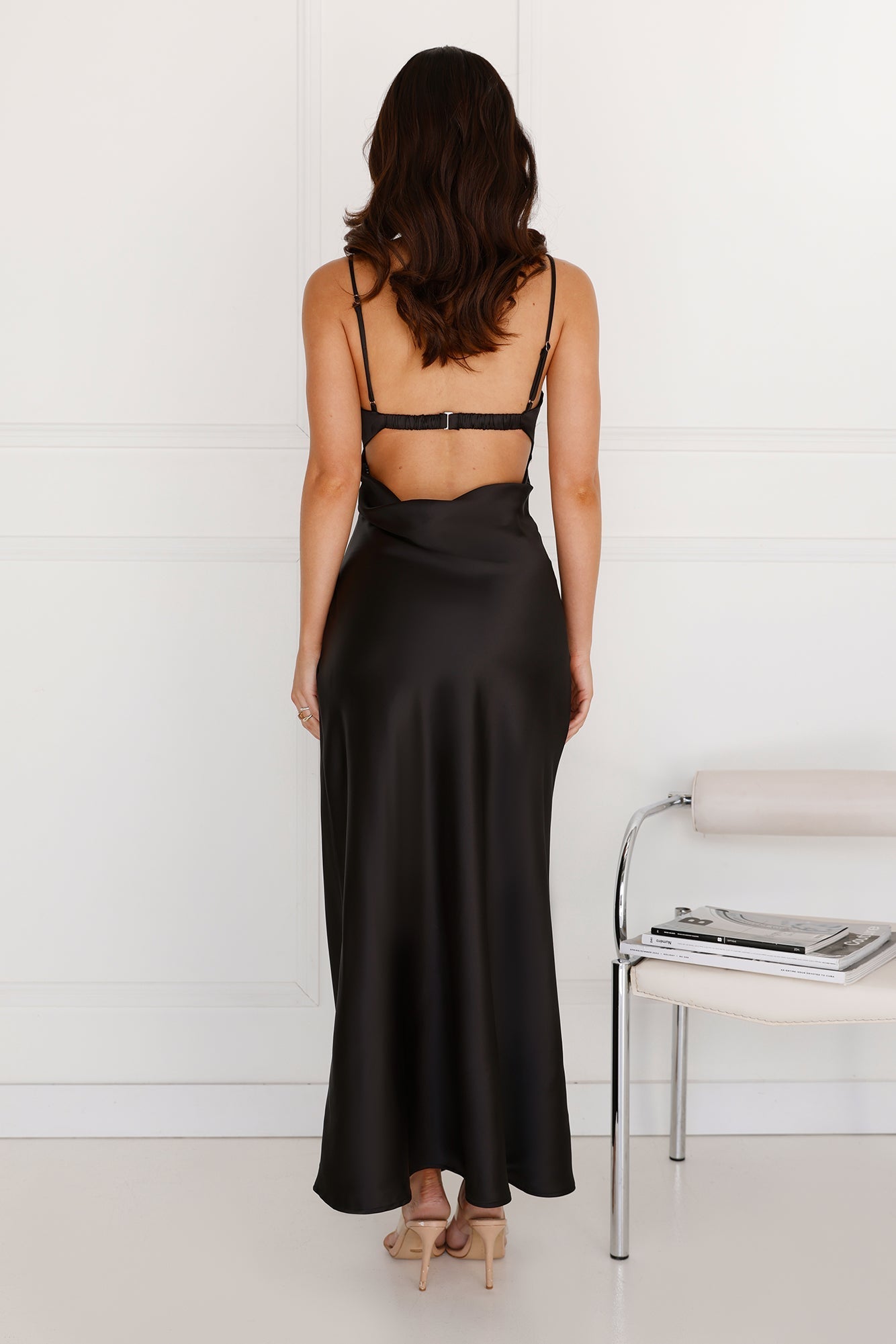Winery Wedding Satin Maxi Dress Black