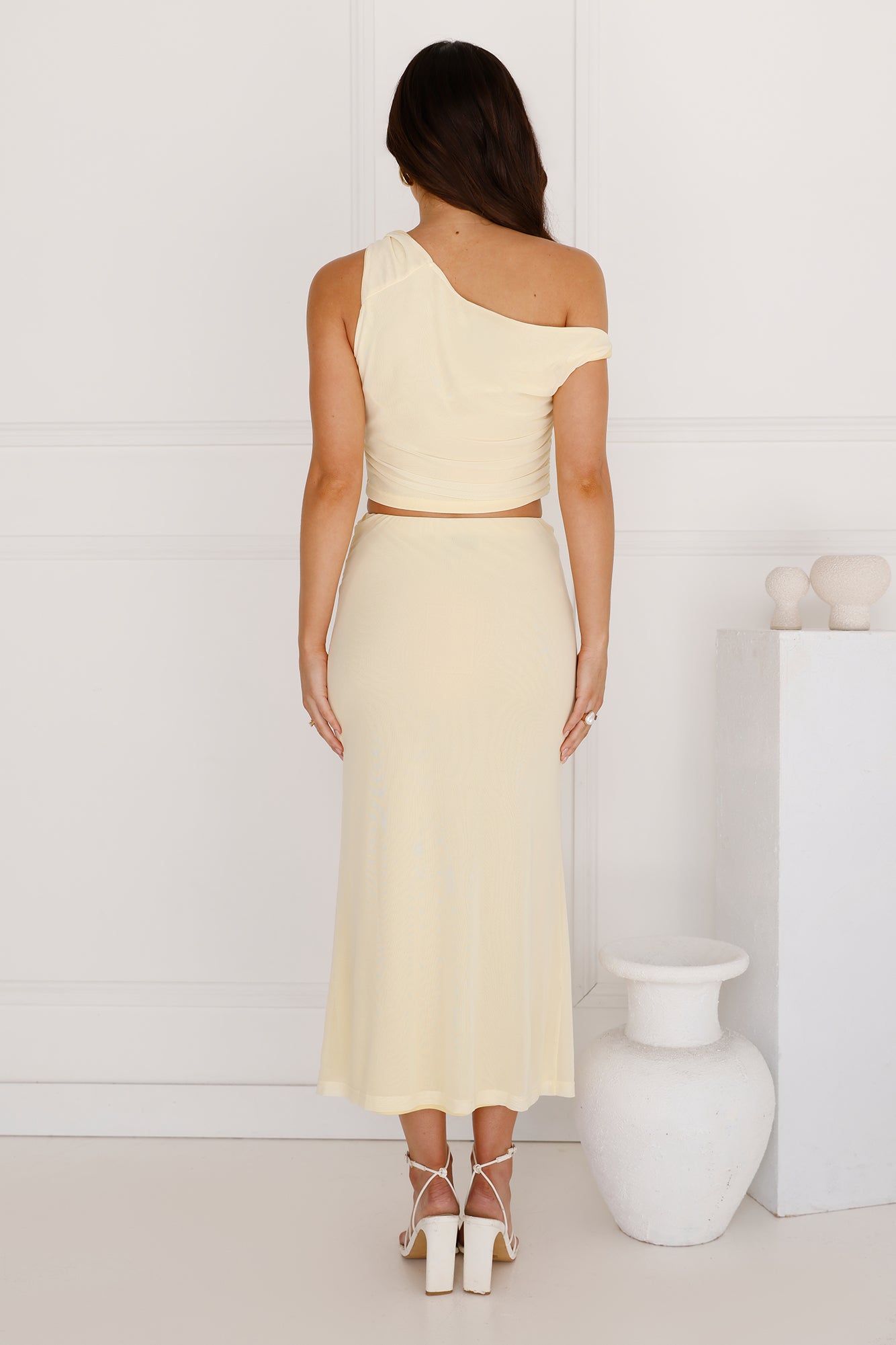 Downtown Dreamscape Mesh Midi Skirt Yellow