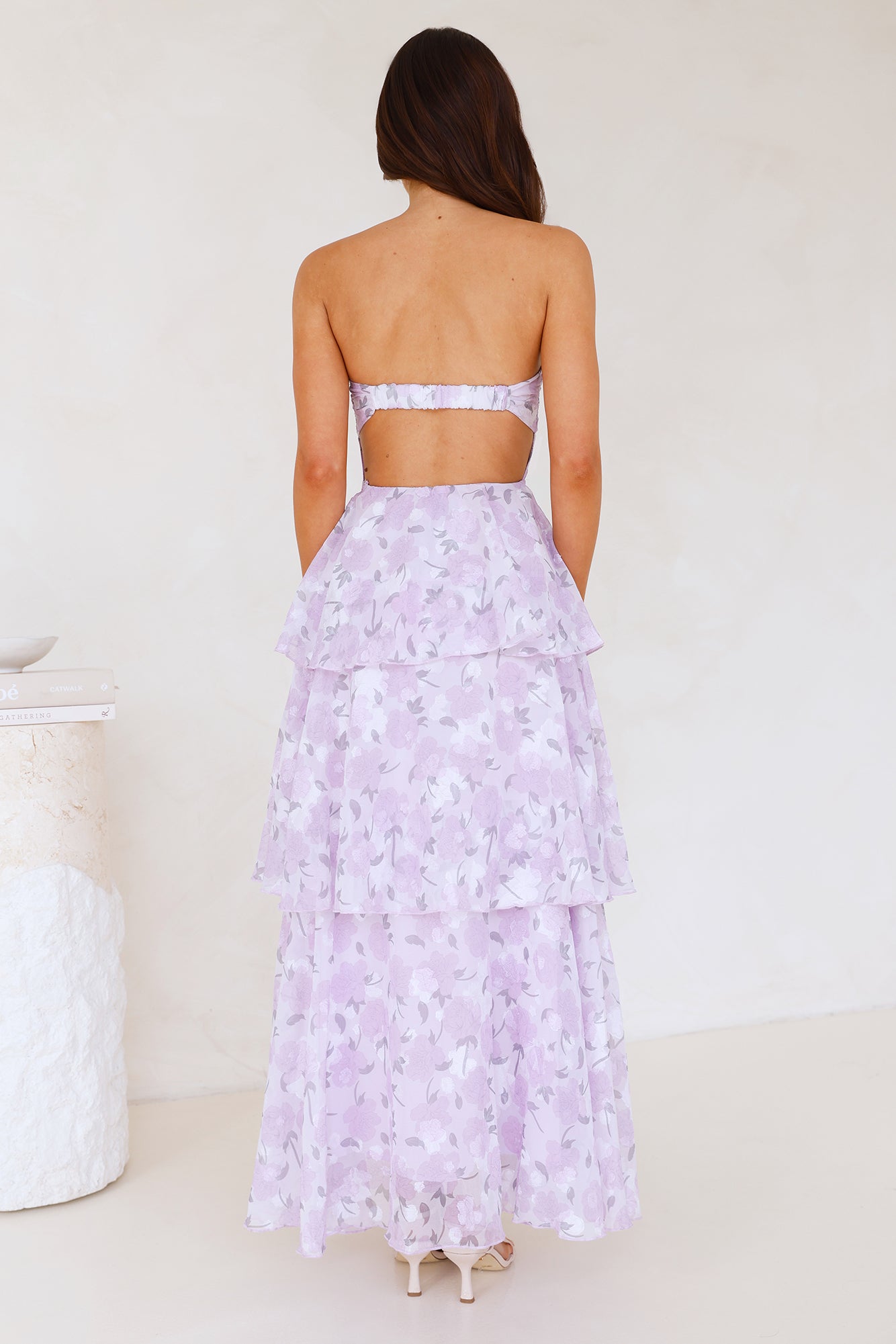 Spring Flower Strapless Maxi Dress Lilac