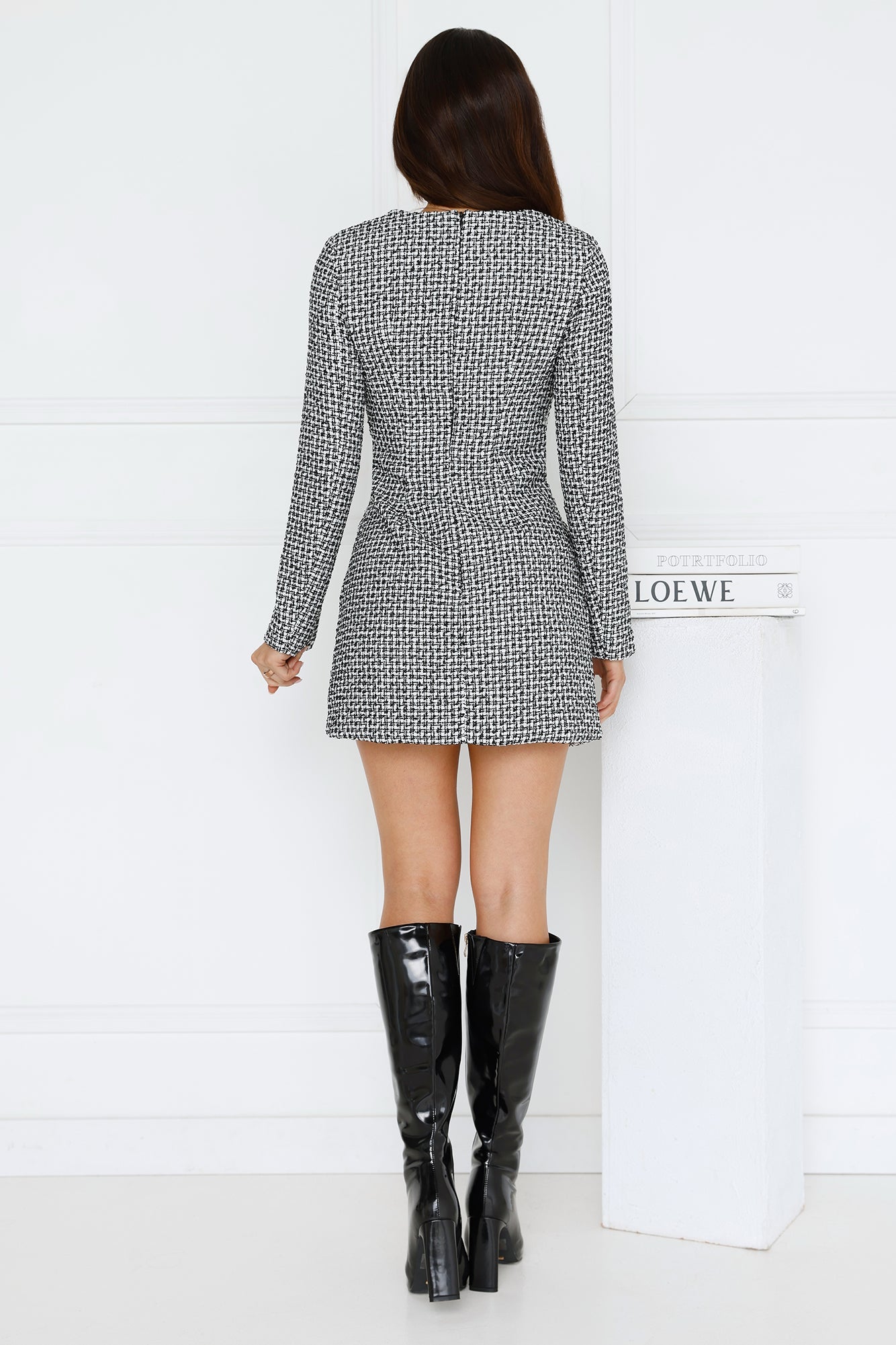 Midnight Date Tweed Long Sleeve Mini Dress Black