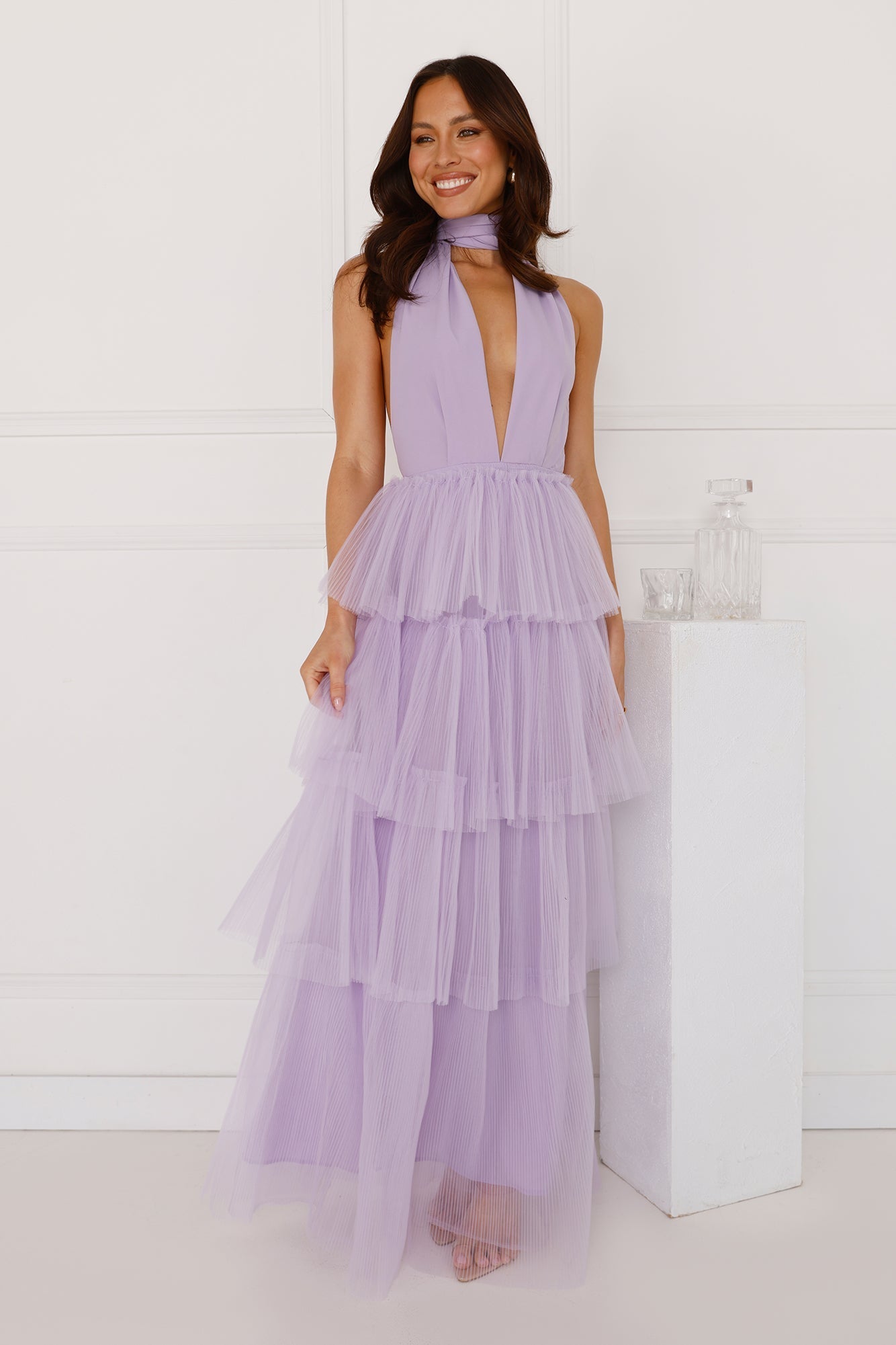 Unreal Beauty Halter Tulle Maxi Dress Lilac