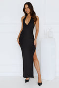 Runway Walk Halter Maxi Dress Black