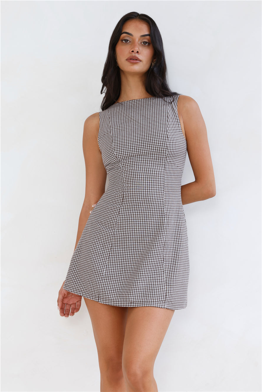 Dream Paddock Gingham Mini Dress Brown