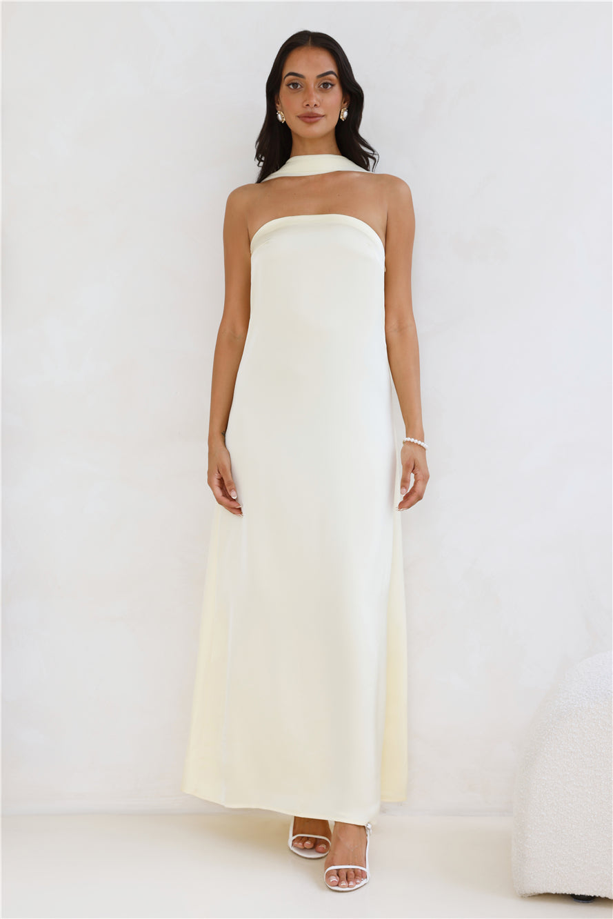 Luxelle Strapless Satin Maxi Dress Yellow