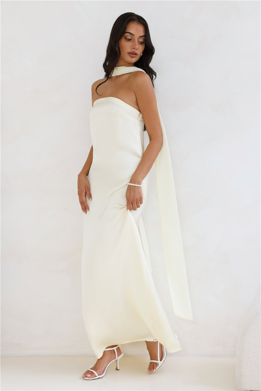 Luxelle Strapless Satin Maxi Dress Yellow