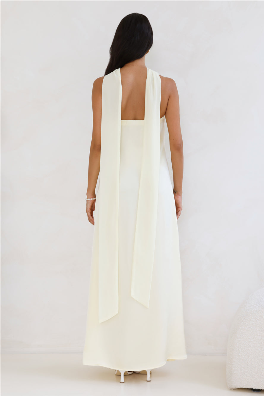 Luxelle Strapless Satin Maxi Dress Yellow