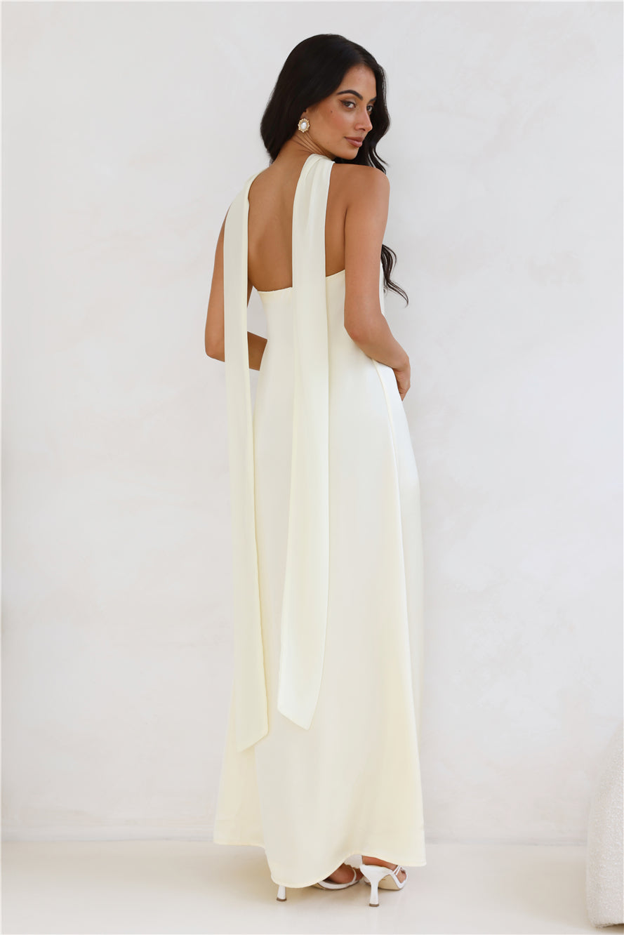 Luxelle Strapless Satin Maxi Dress Yellow