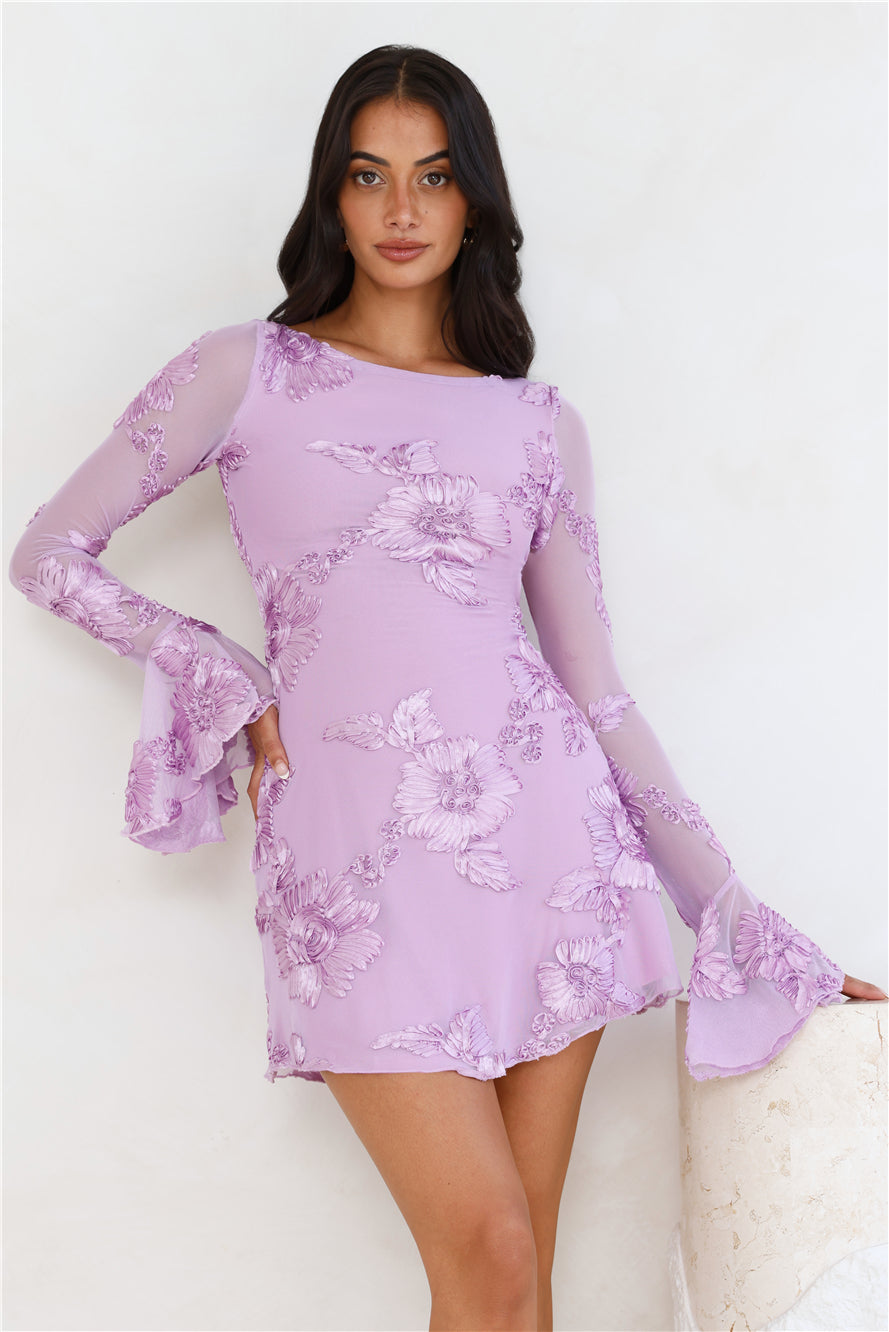 Bright Breezy Long Sleeve Mesh Mini Dress Lilac