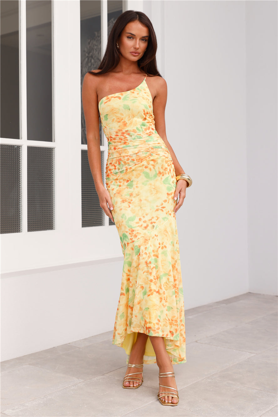 Posh Perfection One Shoulder Mesh Maxi Dress Yellow