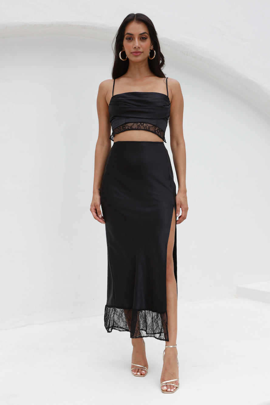Lavishness Satin Maxi Skirt Black
