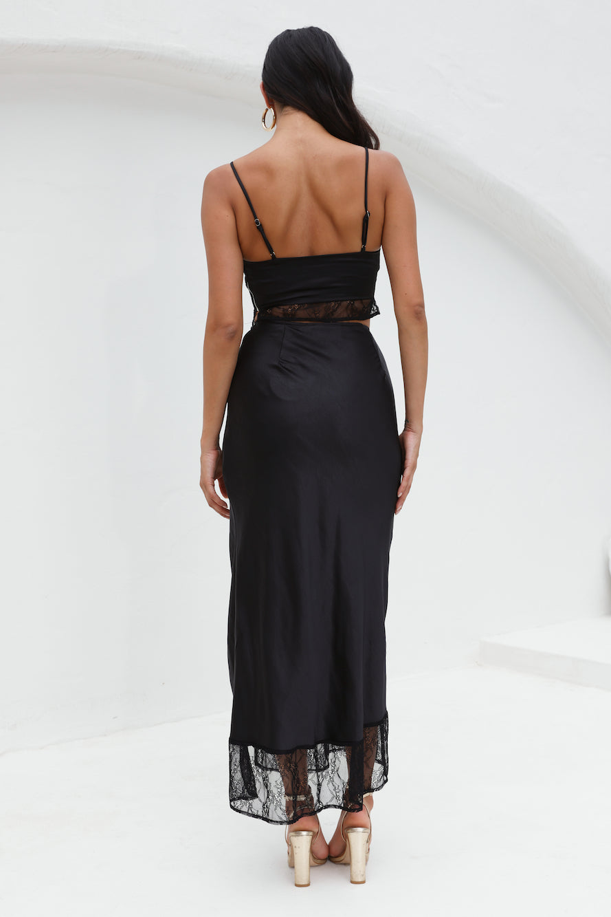 Lavishness Satin Maxi Skirt Black