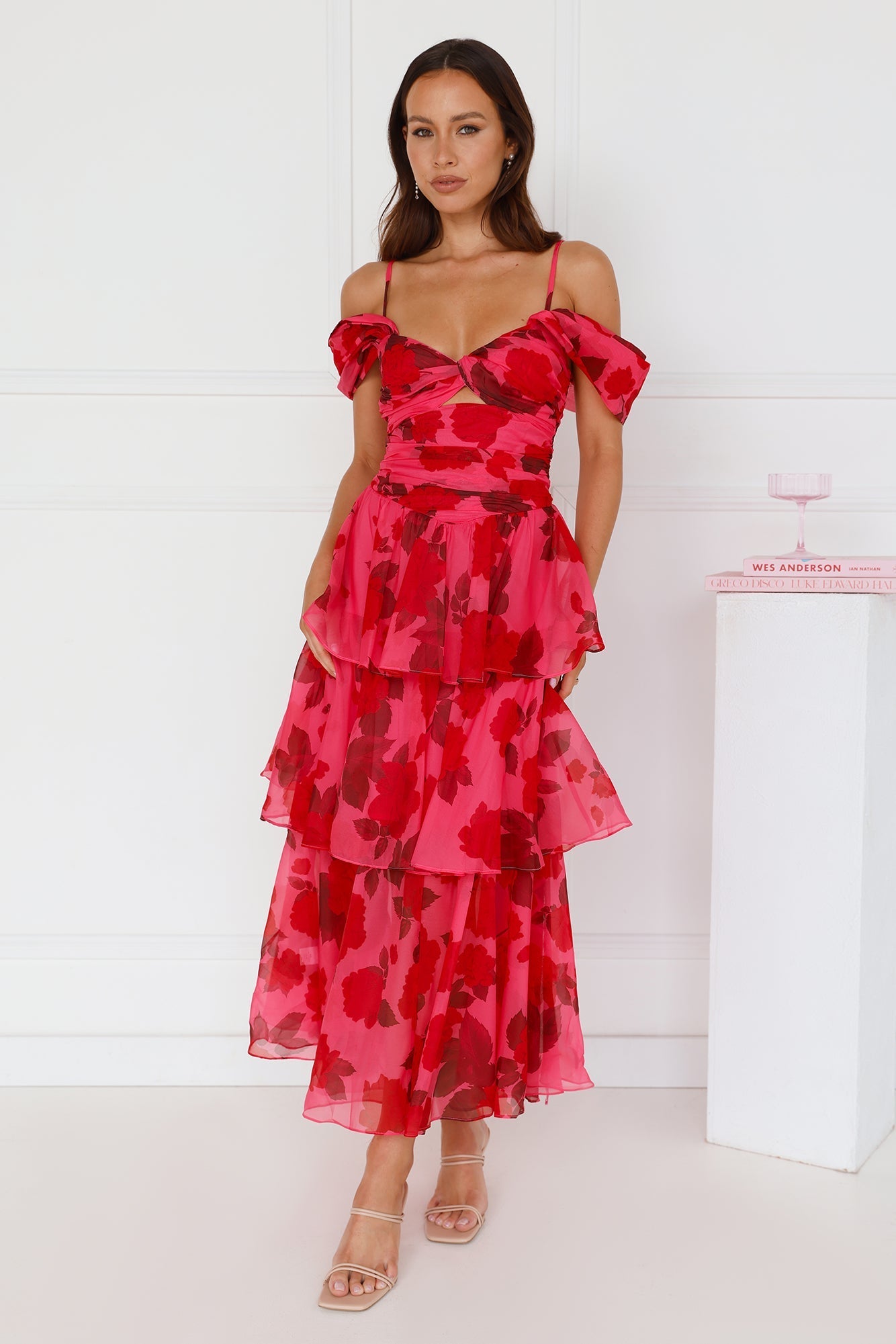 Whimsical Wonders Off Shoulder Midi Dress Pink