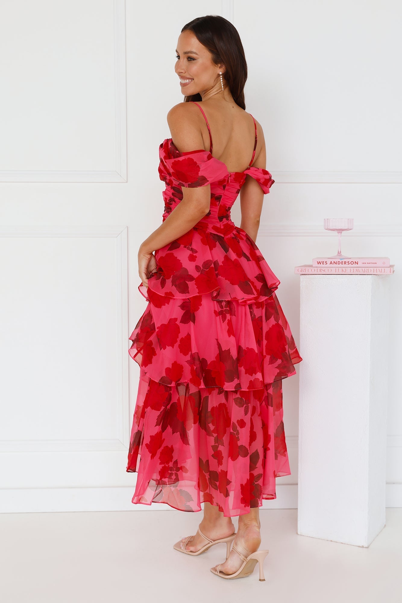 Whimsical Wonders Off Shoulder Midi Dress Pink