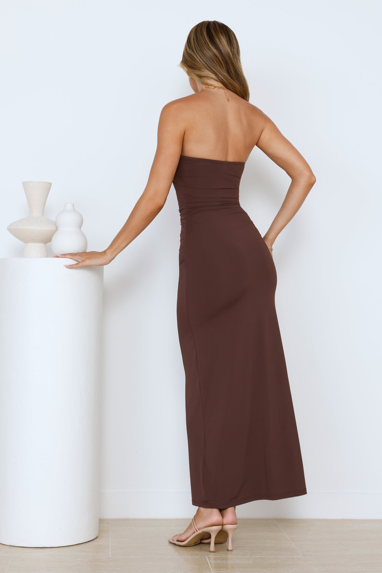 Stylish Days Strapless Maxi Dress Brown