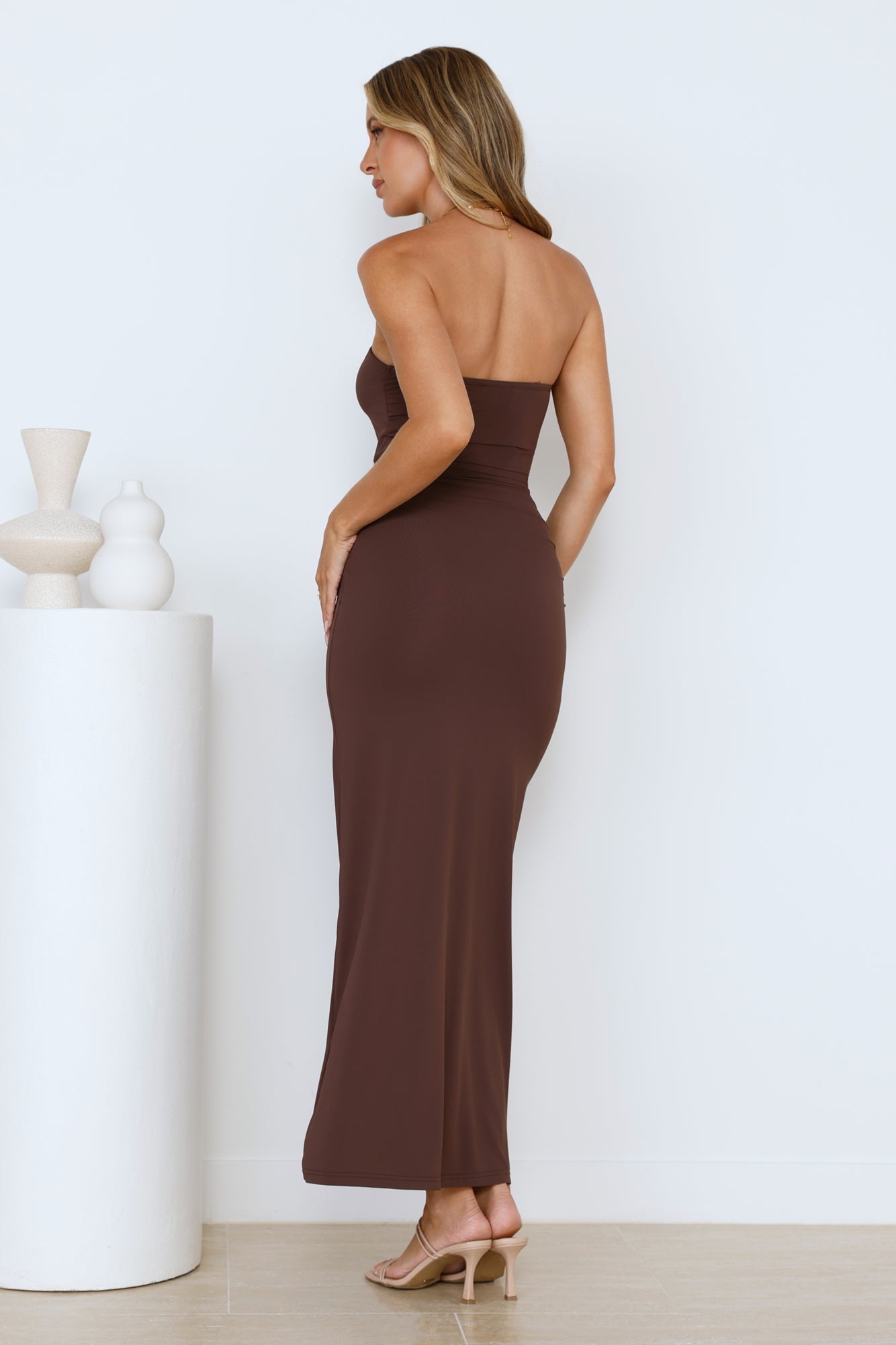Stylish Days Strapless Maxi Dress Brown