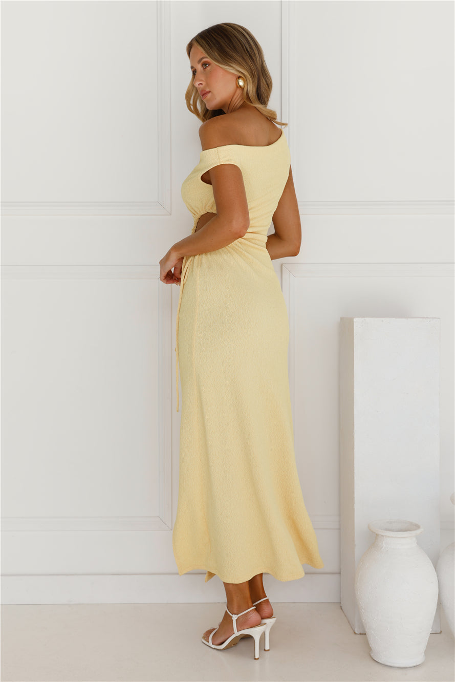 Exotic Escape Off Shoulder Maxi Dress Yellow